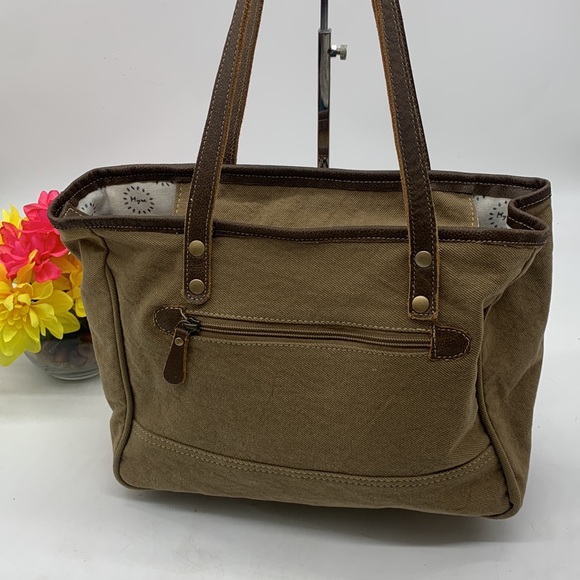 Myra Bag Brown Criss Cross Pattern Shoulder Bag Tote - Picture 8 of 15